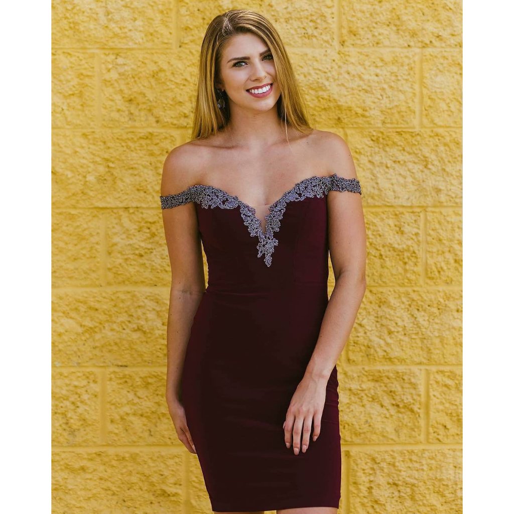 *Nwt* Faviana S10152 Purple Bordeaux Off The Shoulder Pencil Skirt Dress 0